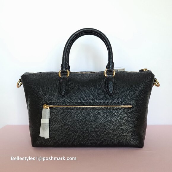 COACH Cara Pebbled Leather Satchel with Crossbody Strap- Black⭐ - Picture 7 of 16